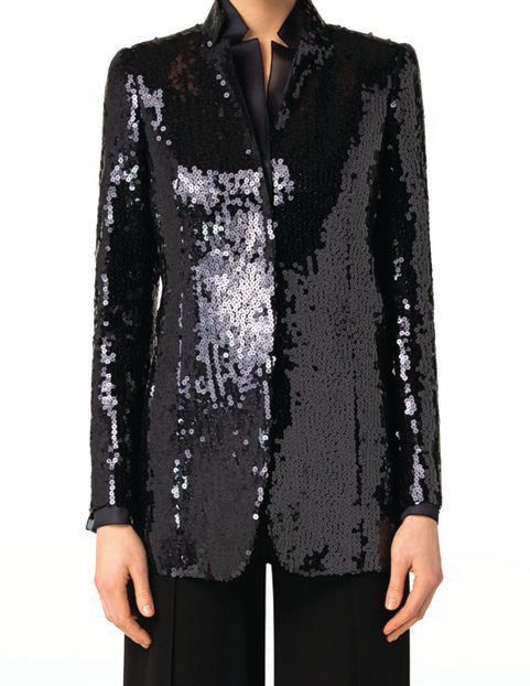 Shimmer with the sequin-embellished jacket with organza underlay PHOTO COURTESY OF BRANDS
