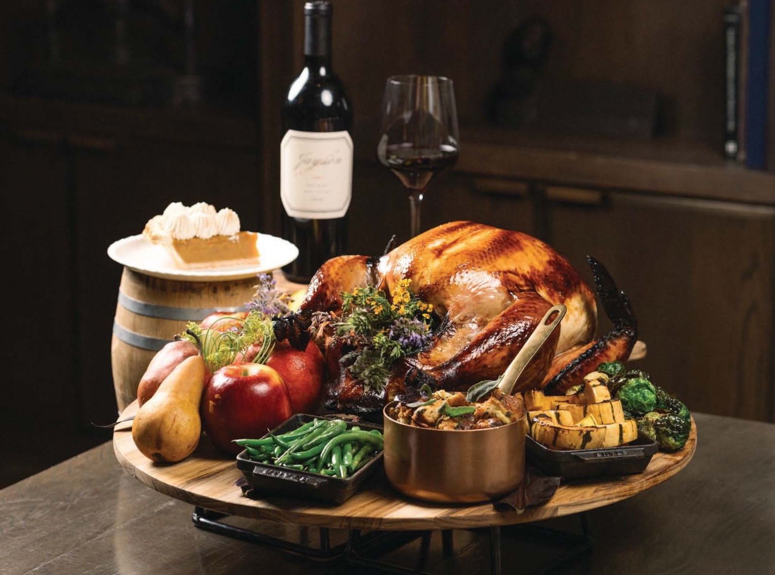 Bank & Bourbon’s Thanksgiving feast features an optional wine pairing with sips like a Chateau Loupiac- Gaudiet Sauternes. PHOTO COURTESY OF BRAND