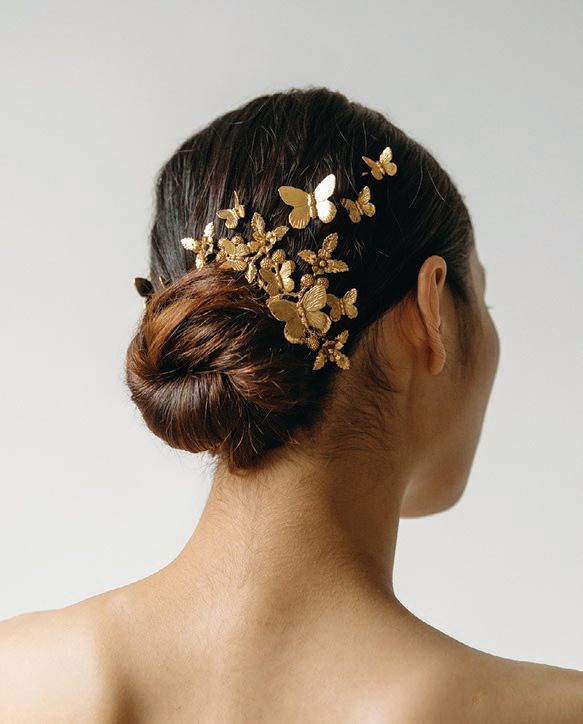 Jennifer Behr Farrah comb in gold with Pippa bobby pins PHOTO COURTESY OF BRAND