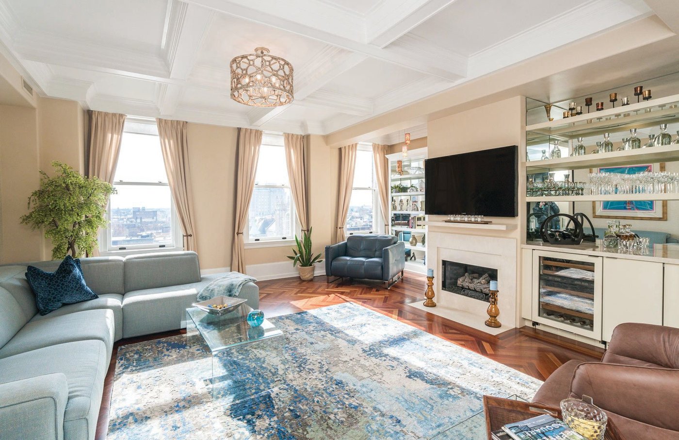 A remarkable view of the luxe living room at this Barclay condominium PHOTO COURTESY OF ALLAN DOMB REAL ESTATE