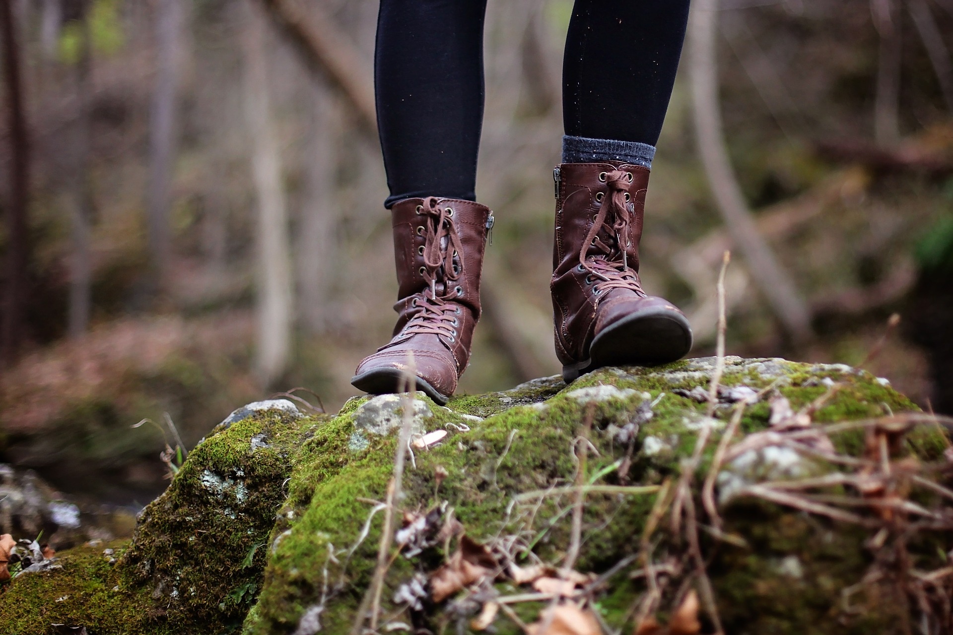 hiking boots in the forest